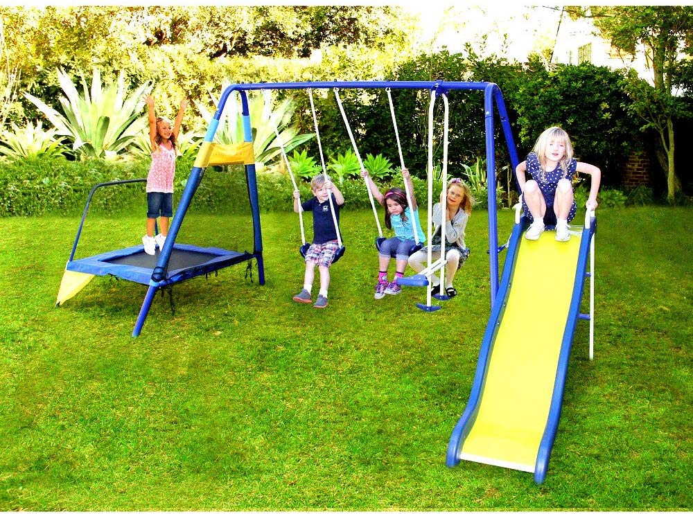 Picture of Skroutz Metal Swing Set with Slide and Trampoline under 500$