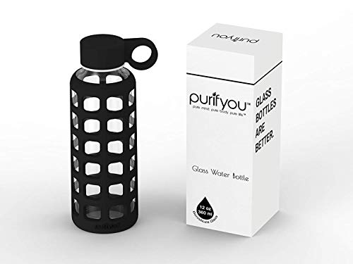 Picture of Purifyou 12 oz Premium Glass Water Bottle with Time Marker