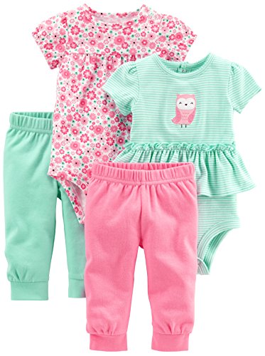 Image of Simple Joys by Carter’s Baby Girls’ 4-Piece Bodysuit, Pant, and Bibs Set