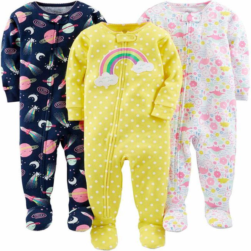 Image of Simple Joys by Carter’s Baby and Toddler Girls’ 3-Pack Snug-Fit Footed Cotton Pajamas
