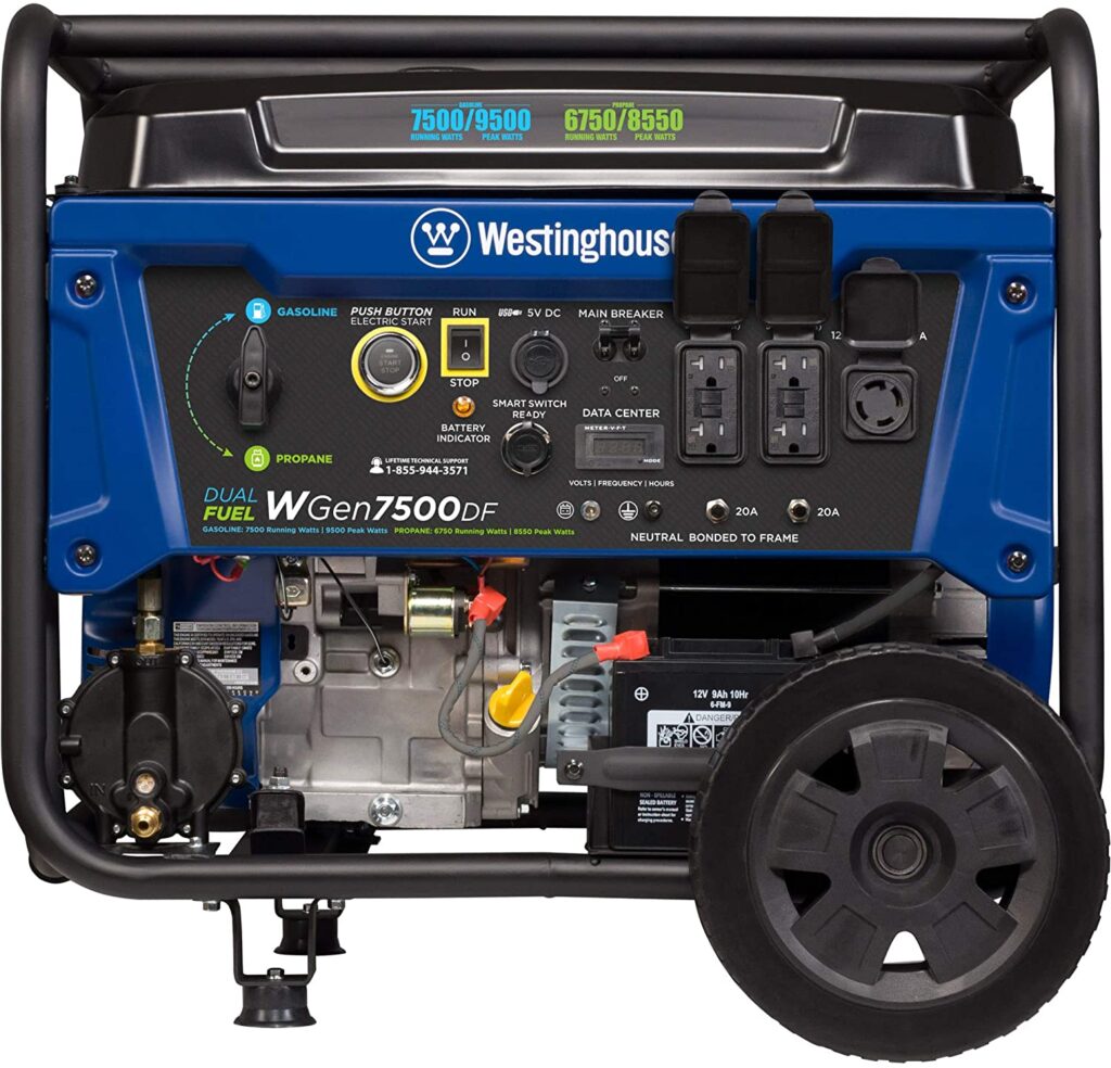 Photo of Westinghouse WGen7500DF Dual Fuel Portable Generator Gas or Propane Powered