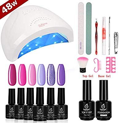 Image of Beetles Burgundy Red Gel Nail Polish Kit Starter with UV Light 48W LED Nail Lamp